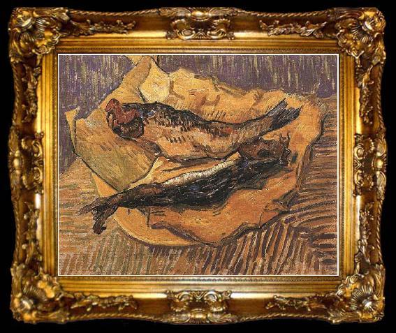 framed  Vincent Van Gogh Bloaters on a Piece of Yellow Papers, ta009-2